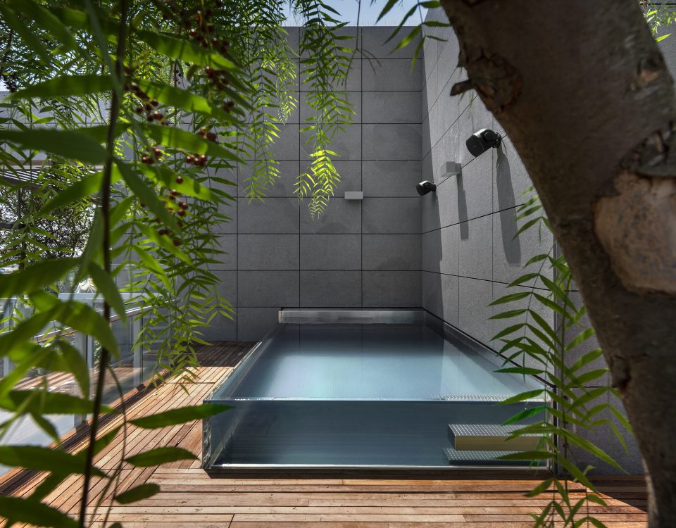 בריכת נירוסטה גלישה עם דופן שקופה